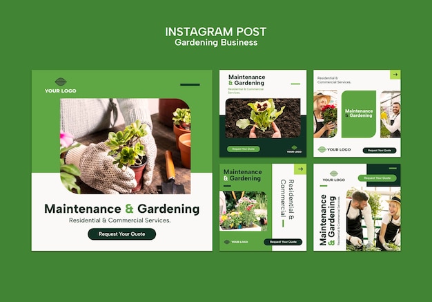 PSD flat design gardening instagram post template