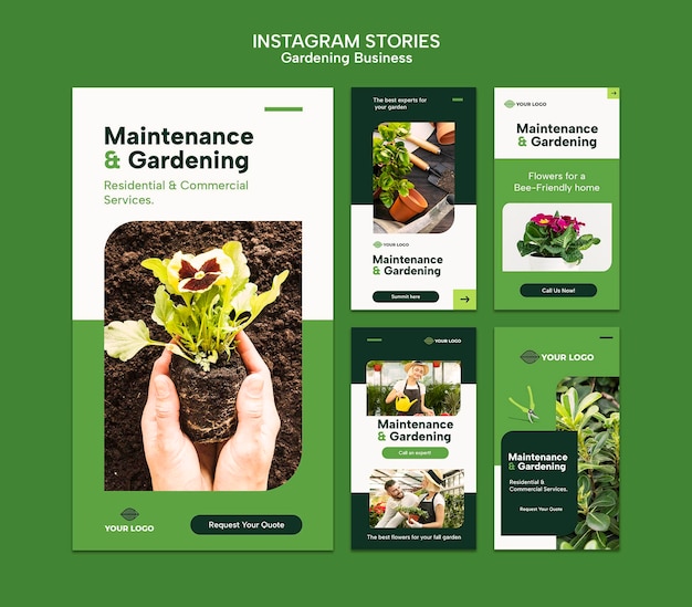 Modello di storie di instagram di giardinaggio dal design piatto