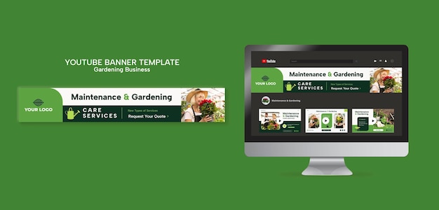 PSD flat design gardening youtube channel art template