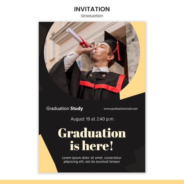 PSD flat design graduation invitation template