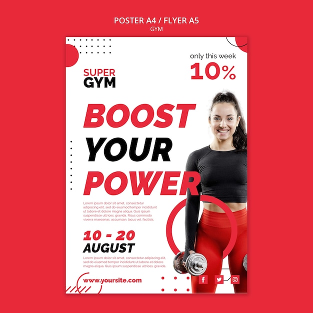 Flat design gym training poster template