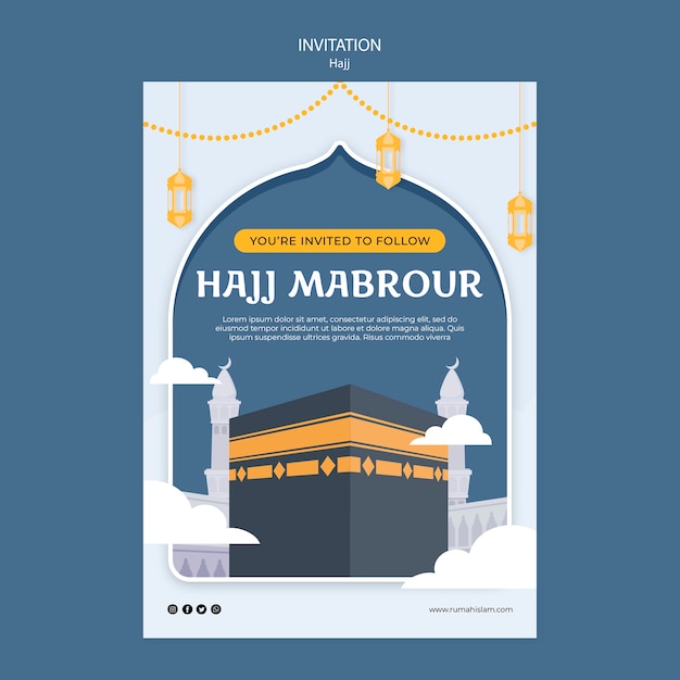 PSD flat design hajj season invitation template