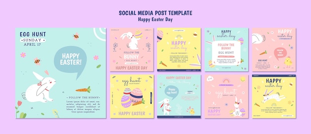 PSD flat design happy easter template