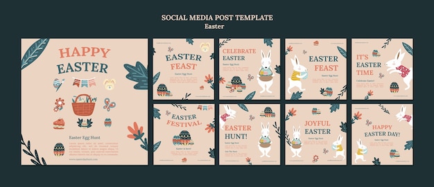 PSD flat design happy easter template