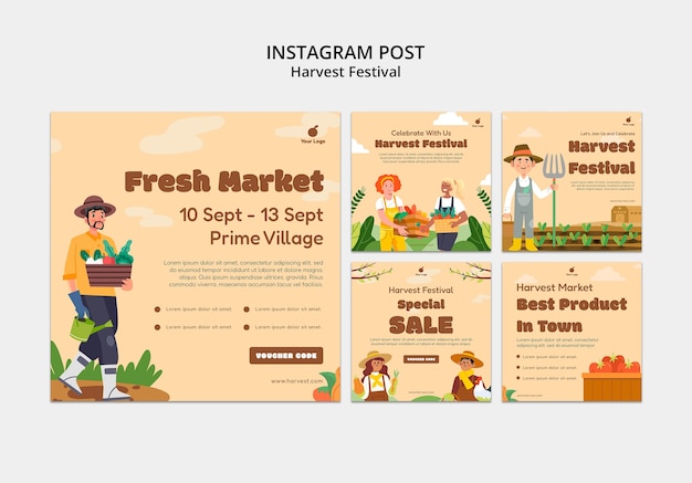 PSD flat design hervest festival template