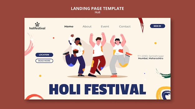 PSD flat design holi festival design template