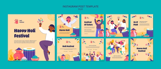 PSD flat design holi template