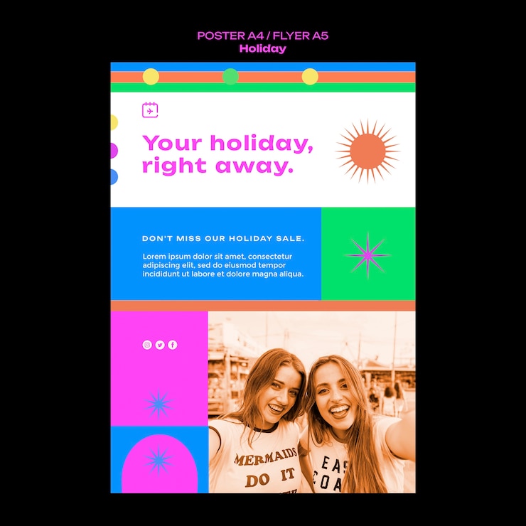 PSD flat design holiday design template