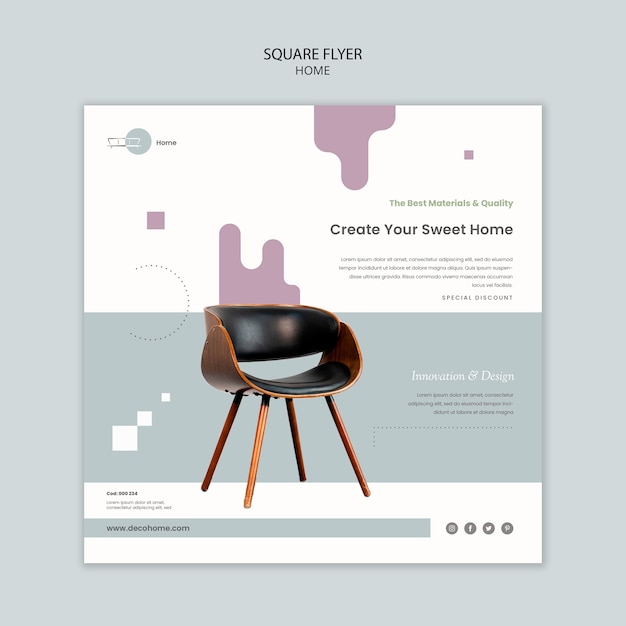 PSD flat design home design square flyer template