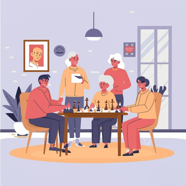 PSD flat design illustration of nursing home residents