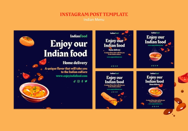 PSD flat design indian menu template