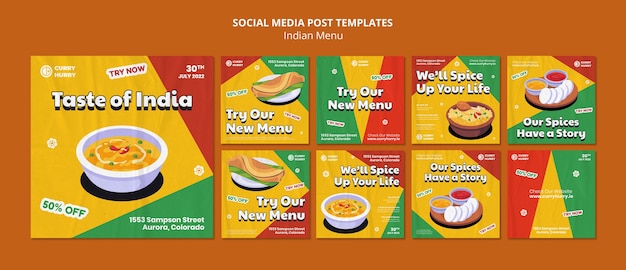 PSD flat design indian menu template