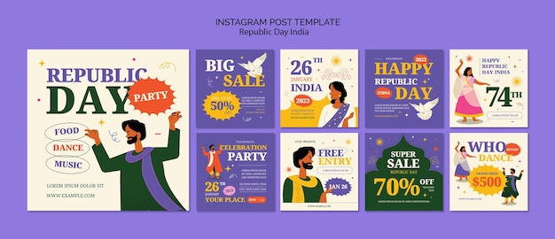 PSD flat design indian republic day template