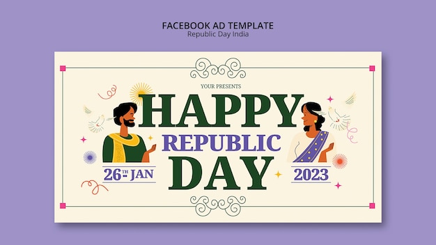 PSD flat design indian republic day template