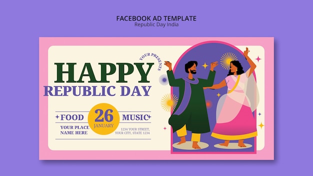 PSD flat design indian republic day template