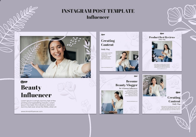 Modello di progettazione di post di instagram influencer design piatto