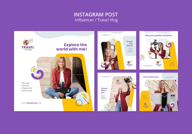 Flat design influencer instagram posts design template