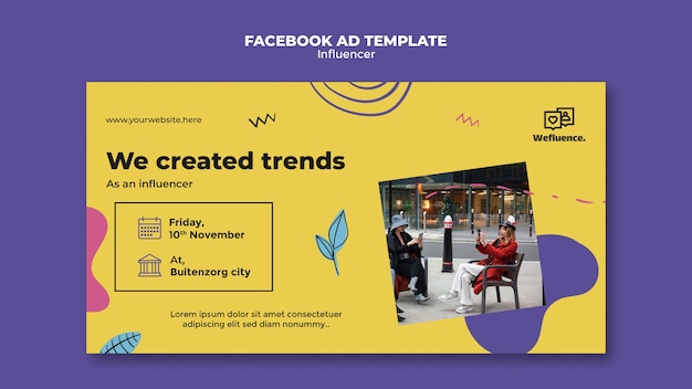 PSD modello facebook di lavoro influencer design piatto