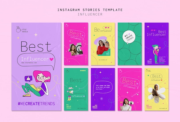 PSD storie di instagram di lavoro di influencer di design piatto