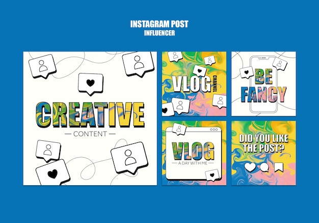 Post di instagram stile di vita di influencer di design piatto