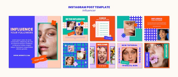 PSD flat design influencer marketing instagram posts