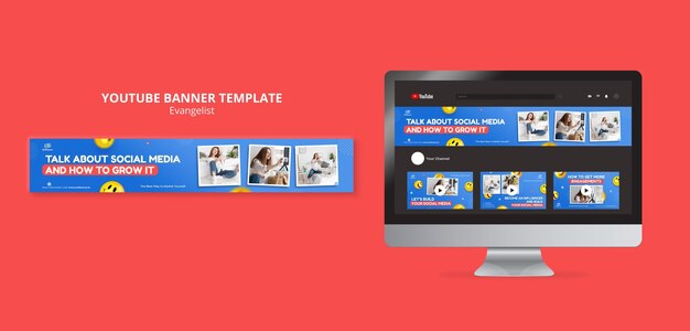 Flat design influencer youtube channel art template