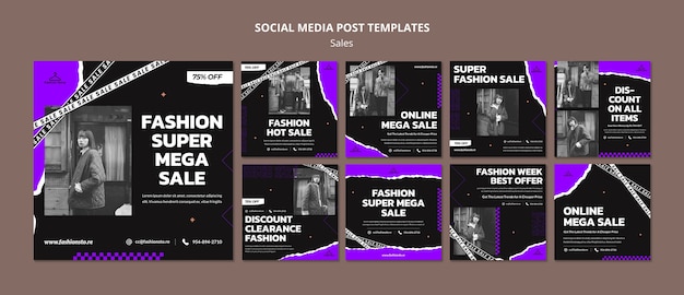 PSD flat design instagram posts sale template