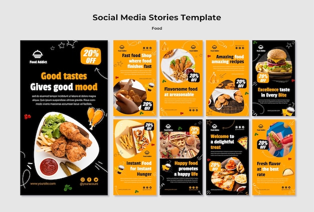 PSD modello di cibo per storie di instagram design piatto