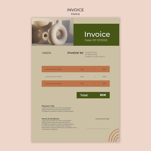Flat design interior design invoice template