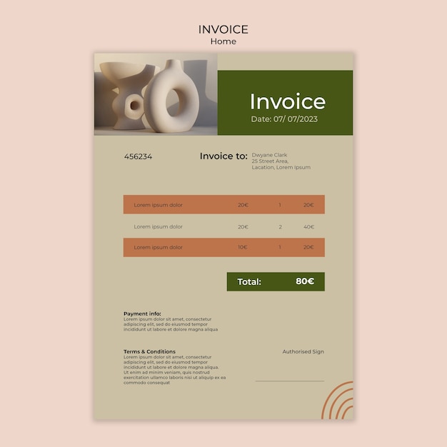 PSD フラットなデザインのインテリア デザインの請求書テンプレート