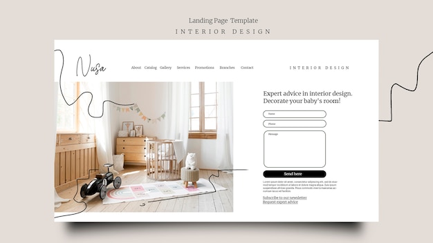 Flat design interior design landing page template