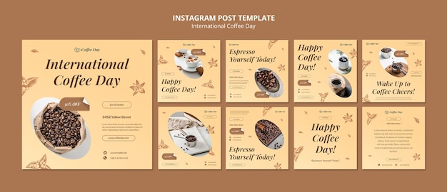 flat design international coffee day template