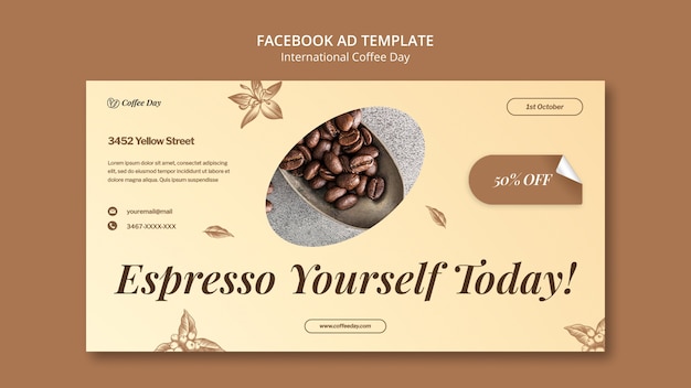 PSD flat design international coffee day template