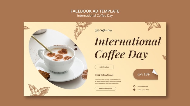 PSD modello di giornata internazionale del caffè dal design piatto