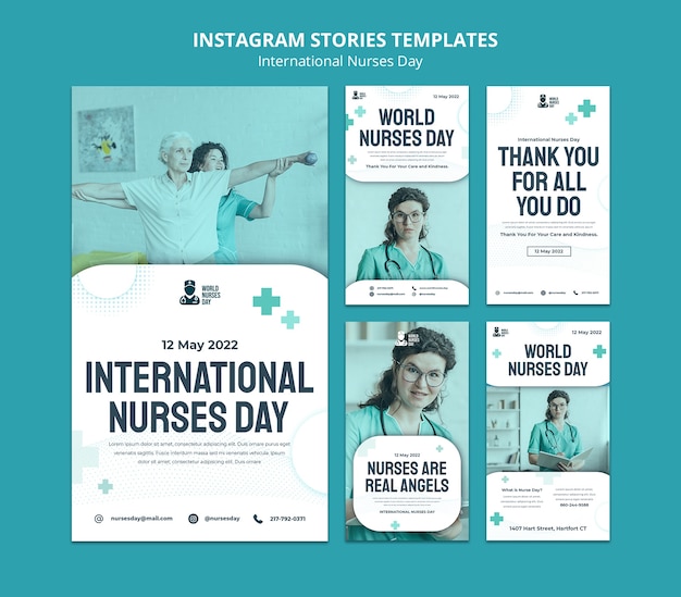 PSD flat design international nurses day instagram stories template