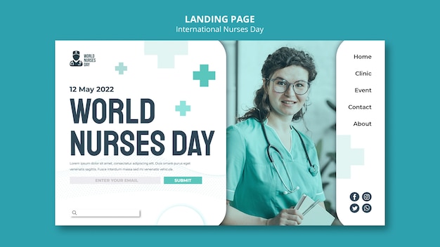 Flat design international nurses day landing page template