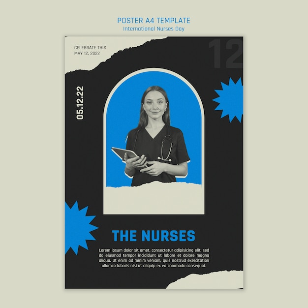 PSD flat design of international nurses day poster template