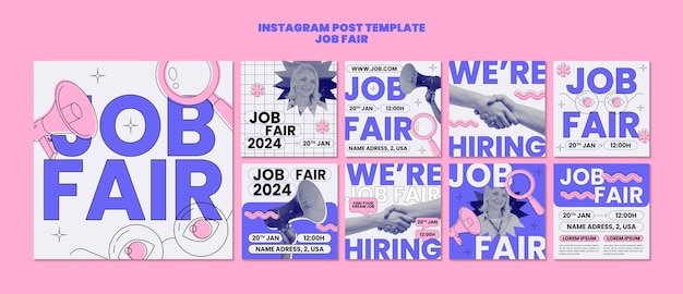 PSD flat design job fair  instagram posts