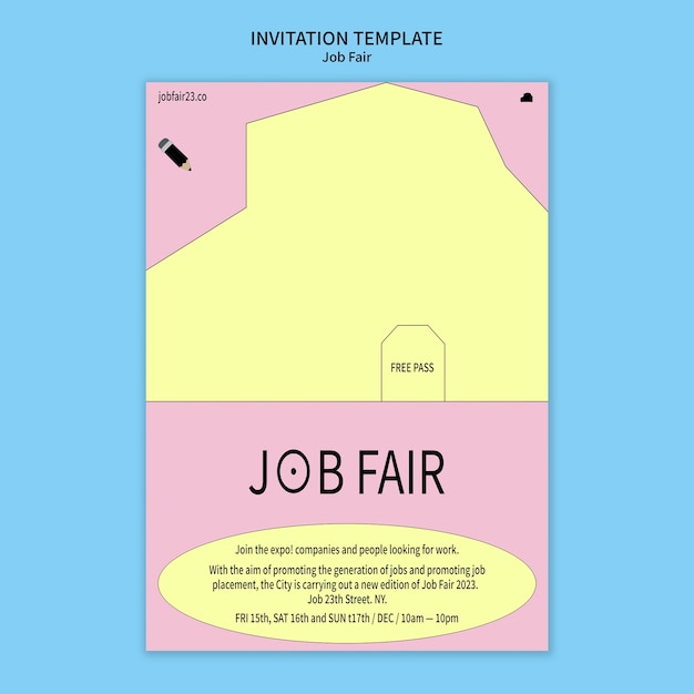 PSD flat design job fair invitation template