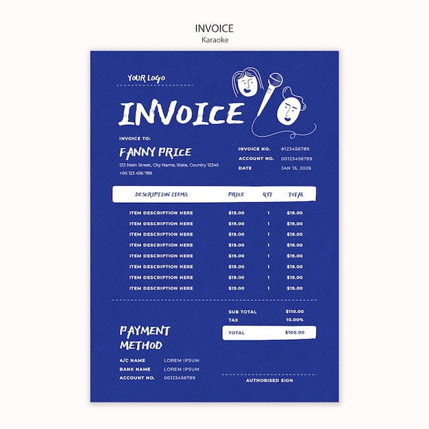 PSD flat design karaoke invoice template