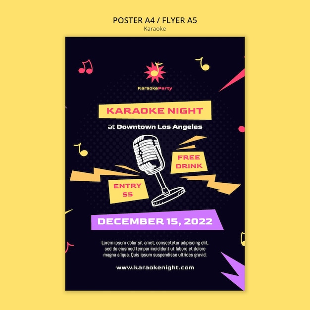 PSD flat design karaoke party poster template