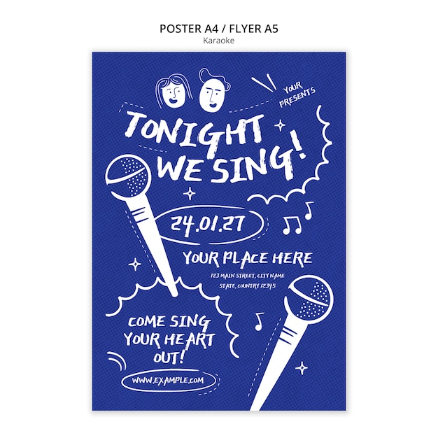 PSD flat design karaoke poster template