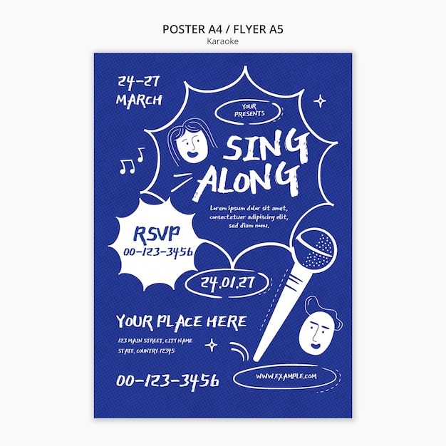 PSD flat design karaoke poster template