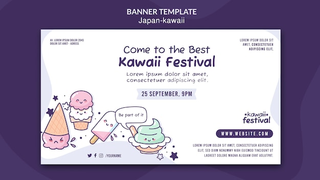 PSD flat design kawaii japan template