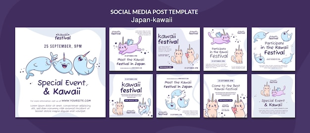 Flat design kawaii japan template