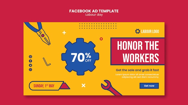 PSD flat design labor day facebook template