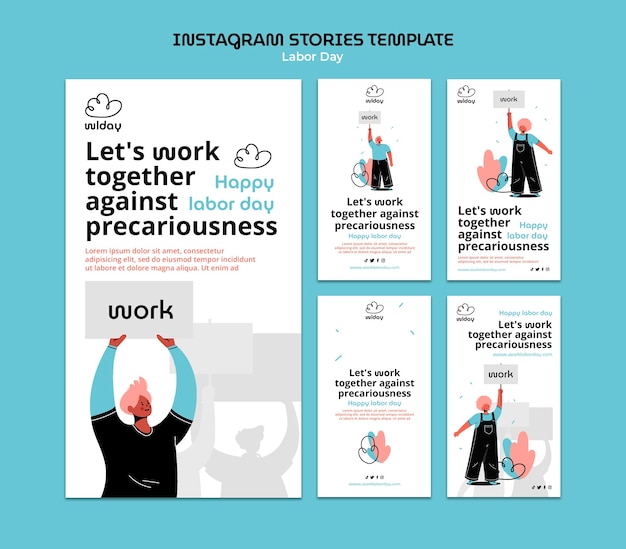 PSD flat design labor day instagram stories template