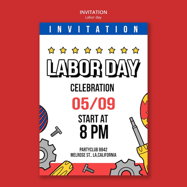 Flat design labor day invitation template