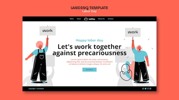 PSD flat design labor day landing page template