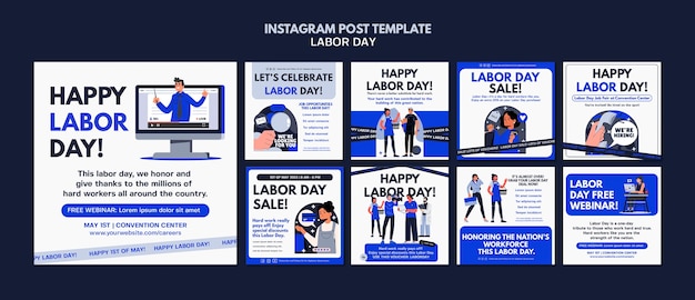 PSD flat design labour day celebration  instagram posts